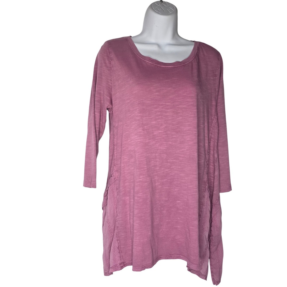 Soft Surroundings Tunic Top Womens Medium Pink‎ Cotton Modal Boho Slub Knit